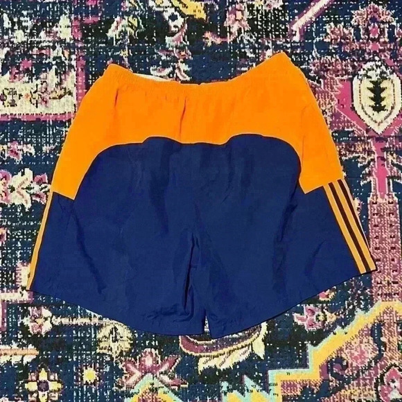 Vintage 90s Adidas 3 Stripe Swim Mesh Pocket Shorts Trunks Orange Mens Large L - Picture 2 of 2